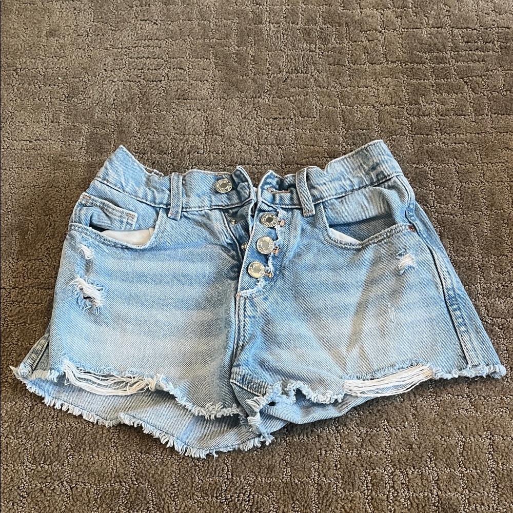 Zara high rise Blue Jean Shorts with Distressed Details